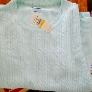 cable knit sweater size Large light turquoise